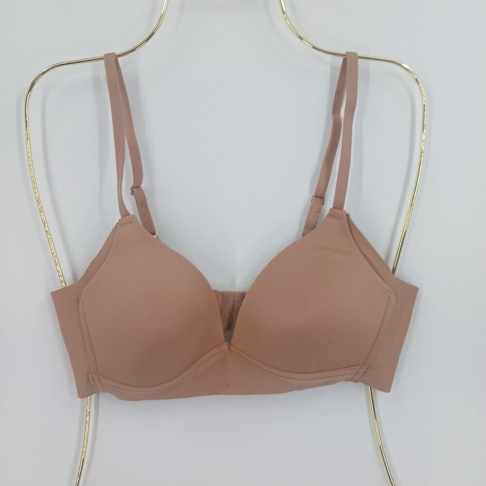 Tahari Nude Tan Wireless Comfort Bralette Gold Chain Accent Size 34B